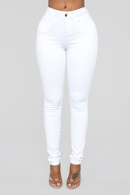 Classic Mid Rise Skinny Jeans - White
