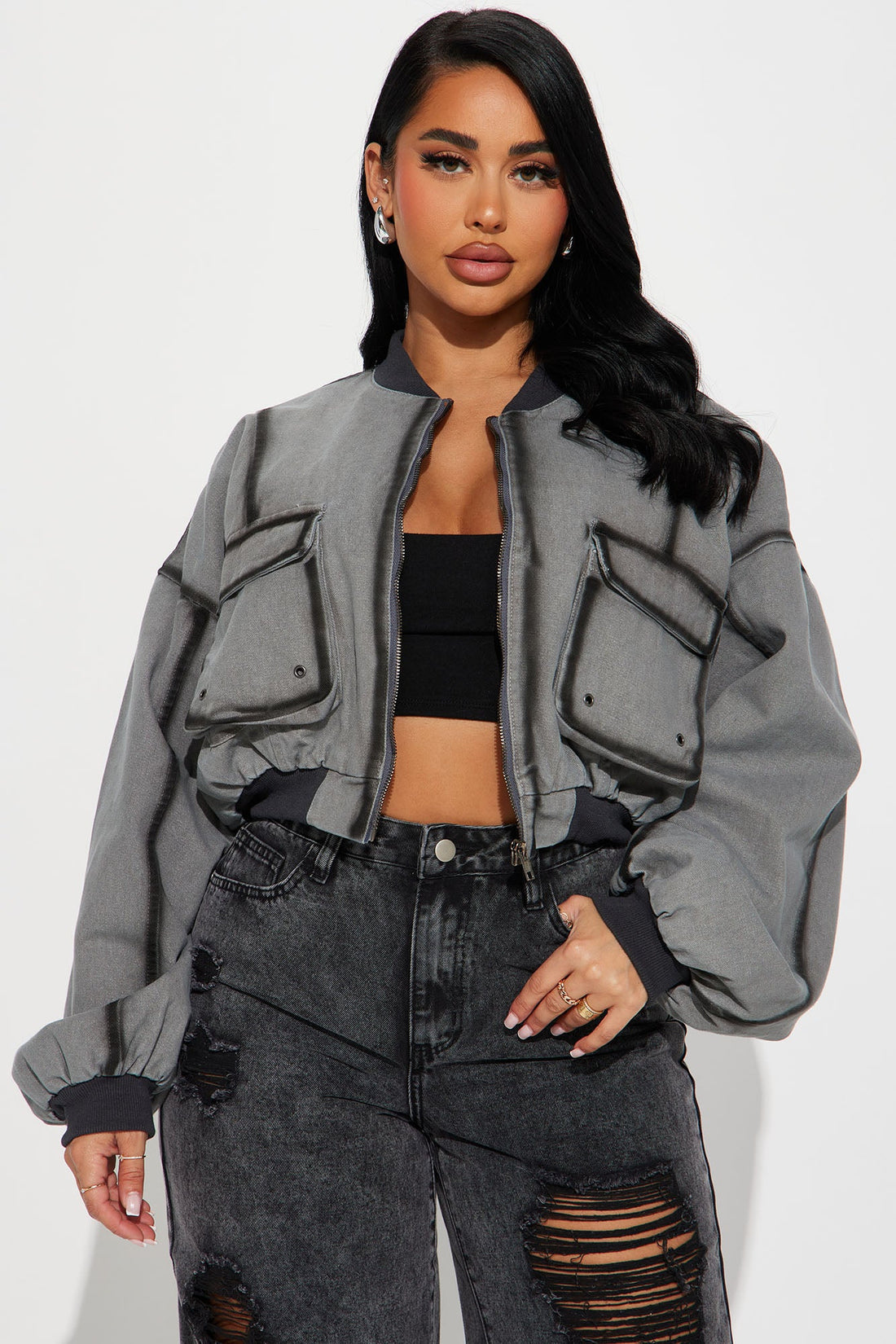 Expose The Fakes Washed Bomber - Grey/combo