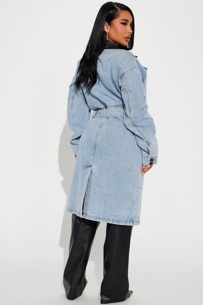 Downtown Living Trench Coat - Light Wash