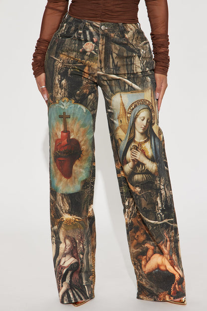 Showing My Devotion Camo Printed Baggy Jeans - Taupe/combo