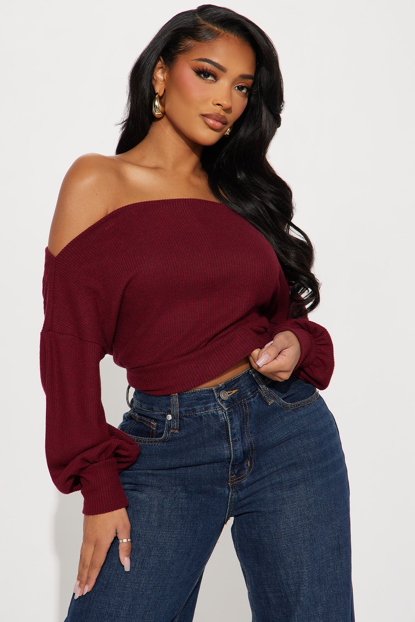 Halle Off Shoulder Top - Burgundy