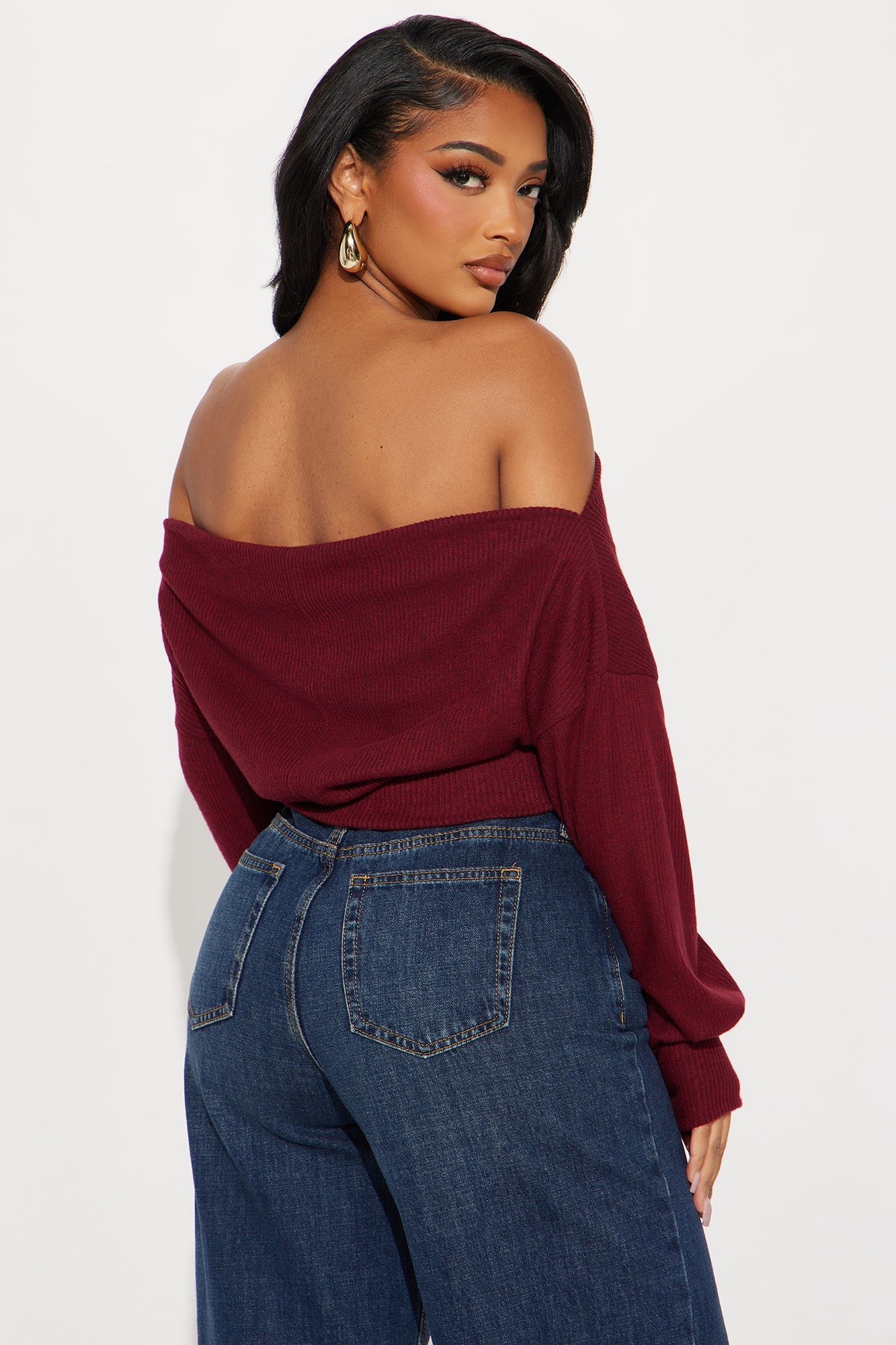Halle Off Shoulder Top - Burgundy