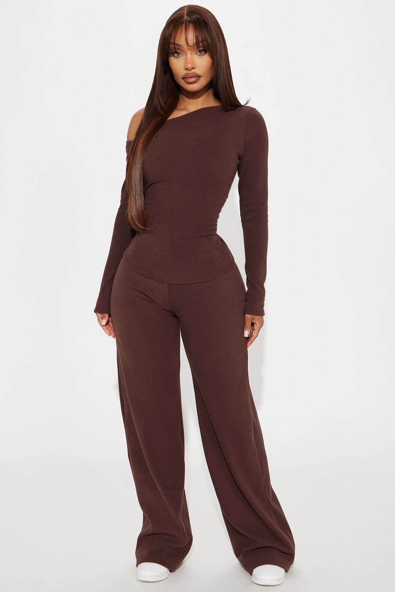 Maya Off Shoulder Pant Set - Brown