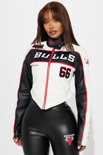 Bulls Defense Faux Leather Jacket - White/Black