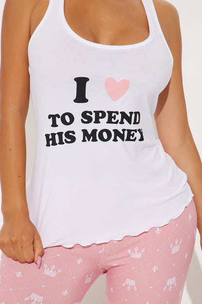 Love To Spend His Money PJ Pant Set - Pink/combo
