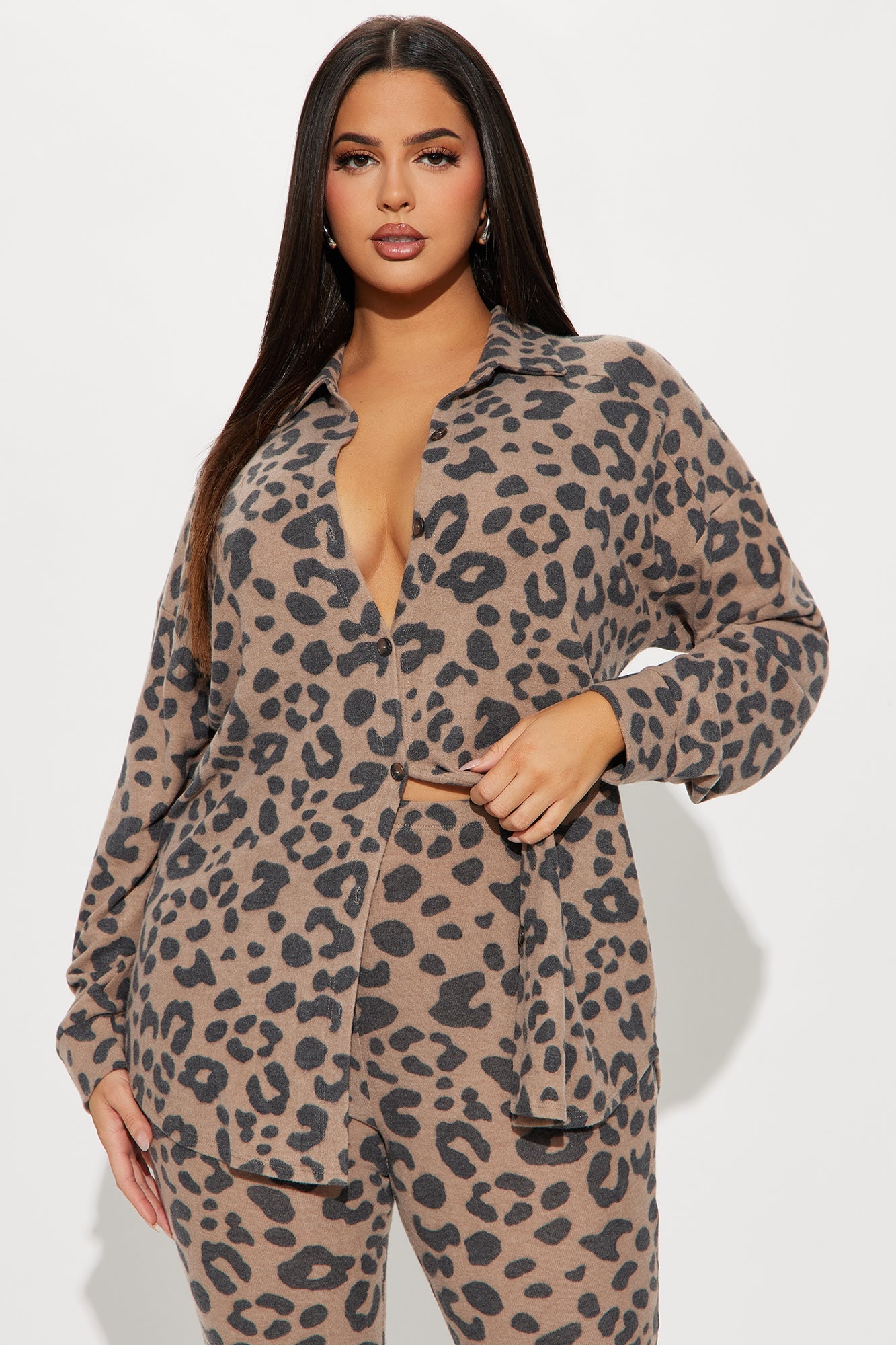 Cozy Cabin Leopard Pant Set - Taupe/combo