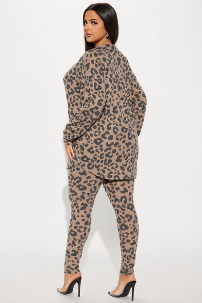 Cozy Cabin Leopard Pant Set - Taupe/combo
