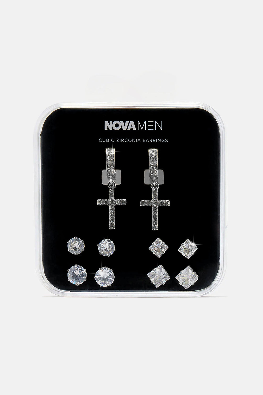 Iced Dangling Cross 5 Piece Earring Set - Silver