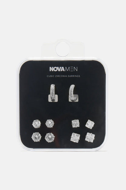 Iced Hoop 5 Piece Earring Set - Silver