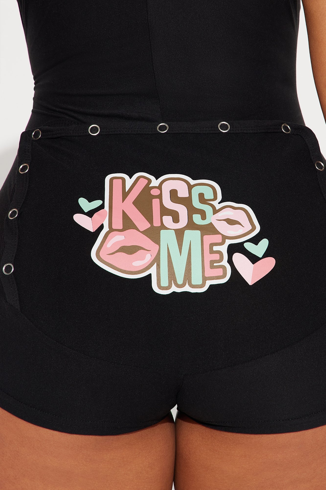 Kiss Me PJ Romper Onesie - Black