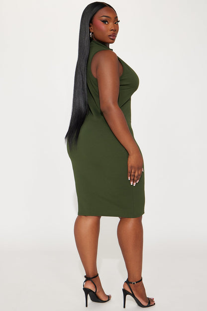 Zoey Textured Midi Dress - Olive