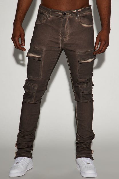 Triple Cargo Stacked Skinny Flare Jeans - Chocolate