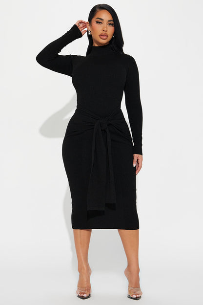 Indy Sweater Midi Dress - Black