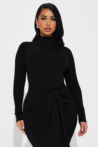 Indy Sweater Midi Dress - Black