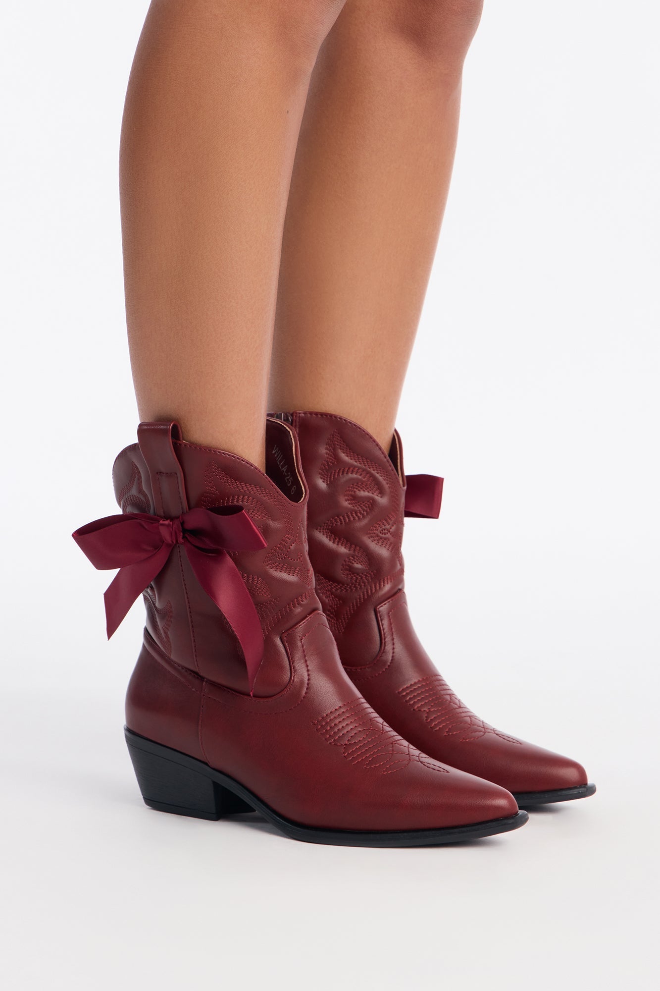 Willa Bow Cowboy Booties - Wine