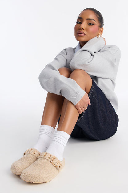 Collie Buckle Sherpa Flats - Taupe