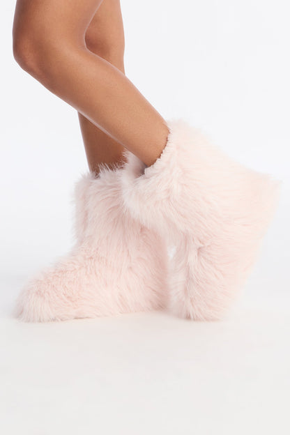 Icicle Faux Fur Booties - Pink