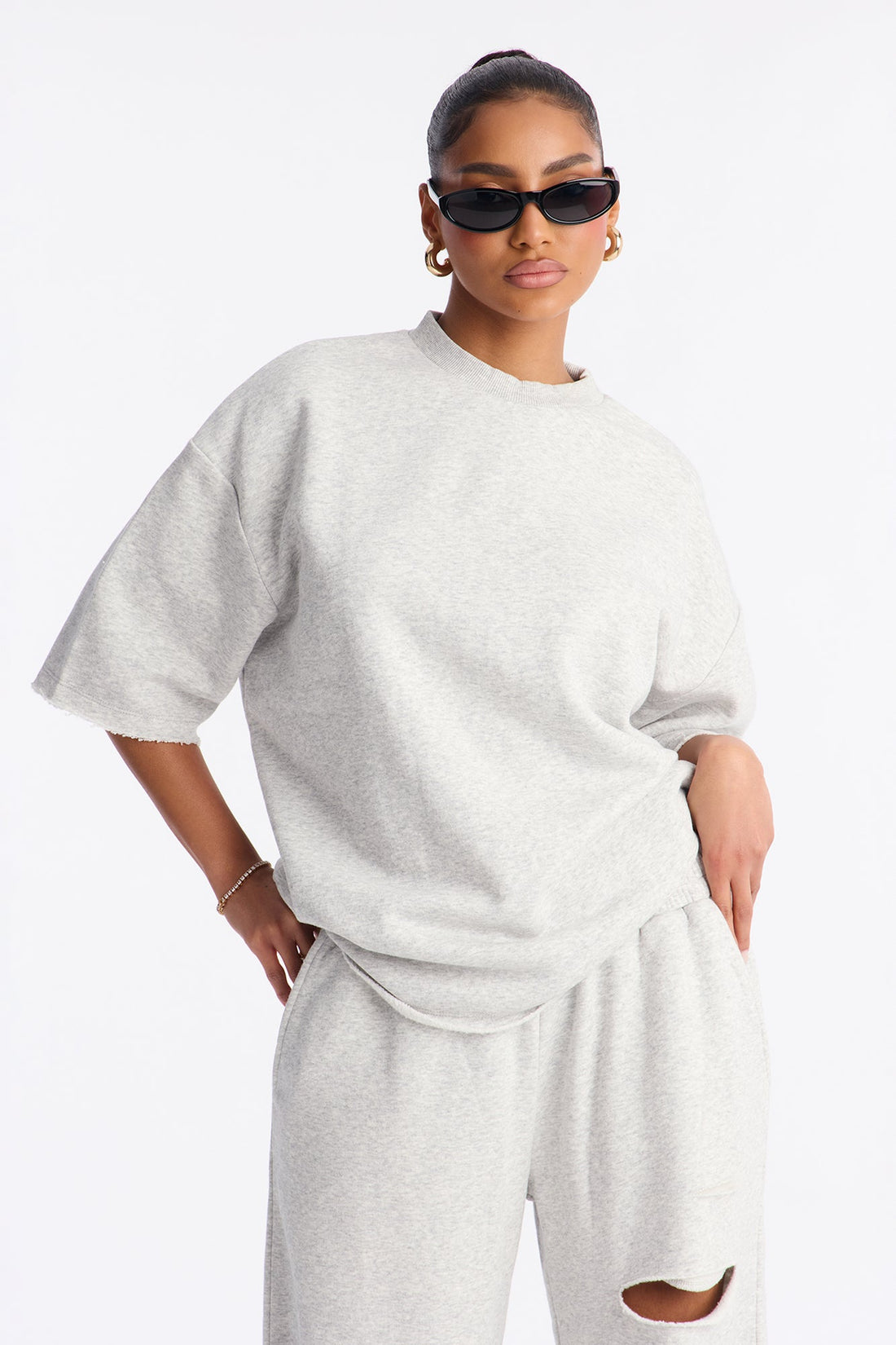 The Crew Fleece T Shirt - Heather Grey