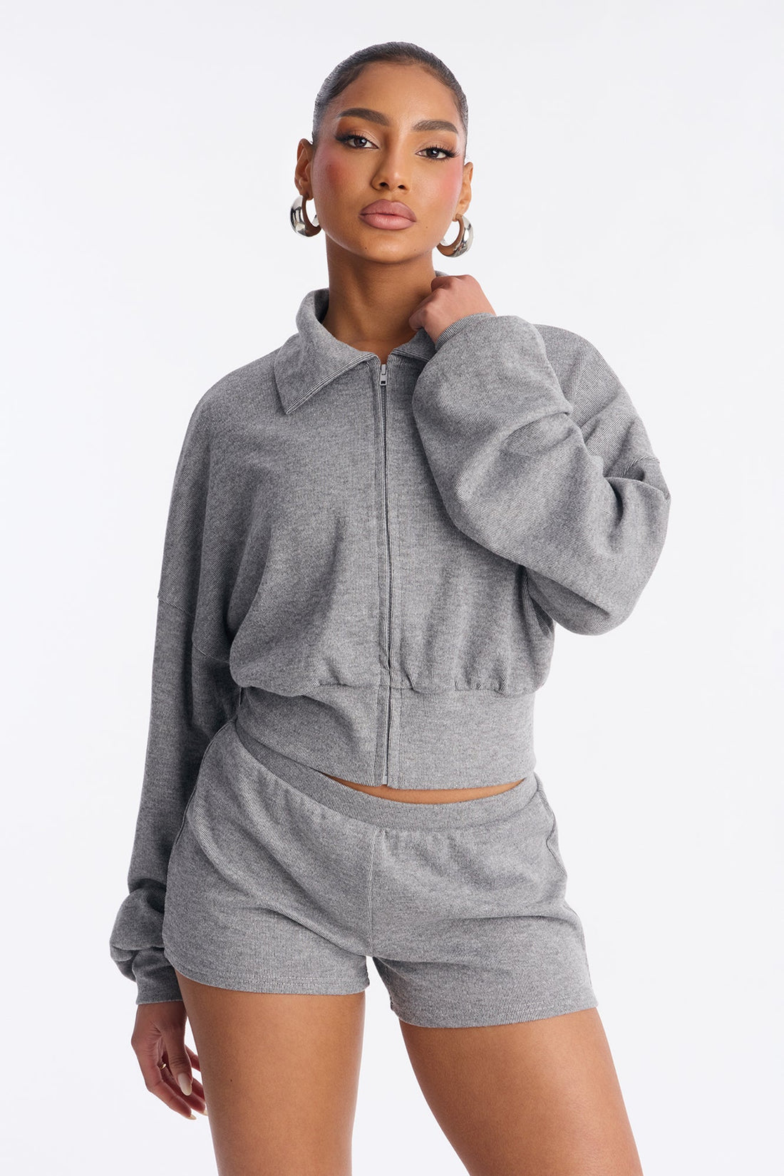 Jessie Ribbed Biker Short Set - Grey