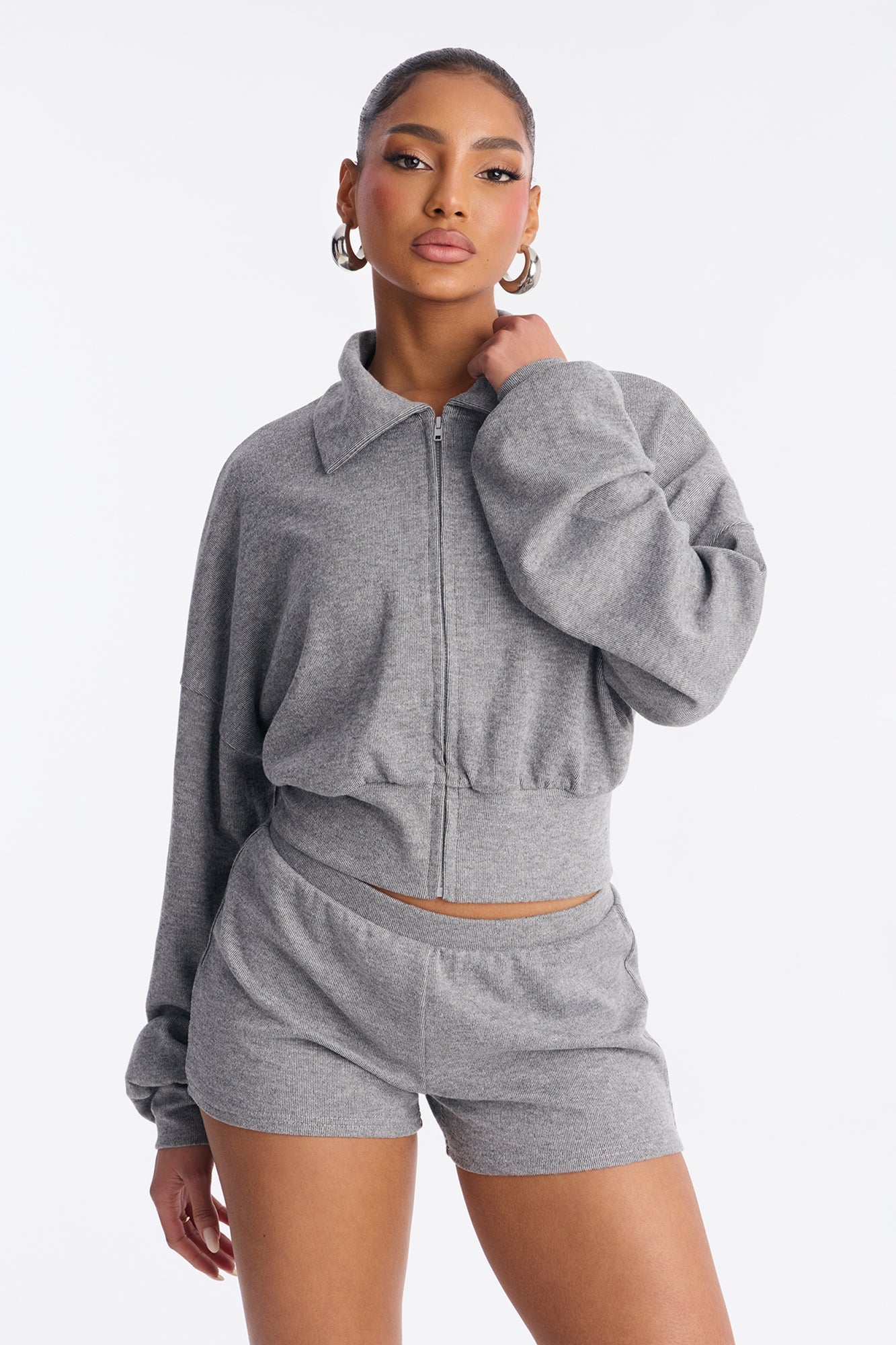 Jessie Ribbed Biker Short Set - Grey