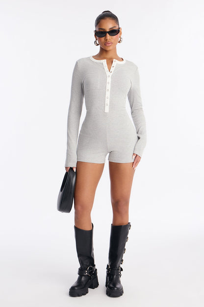 Cynthia Striped Micro Short Romper - Grey