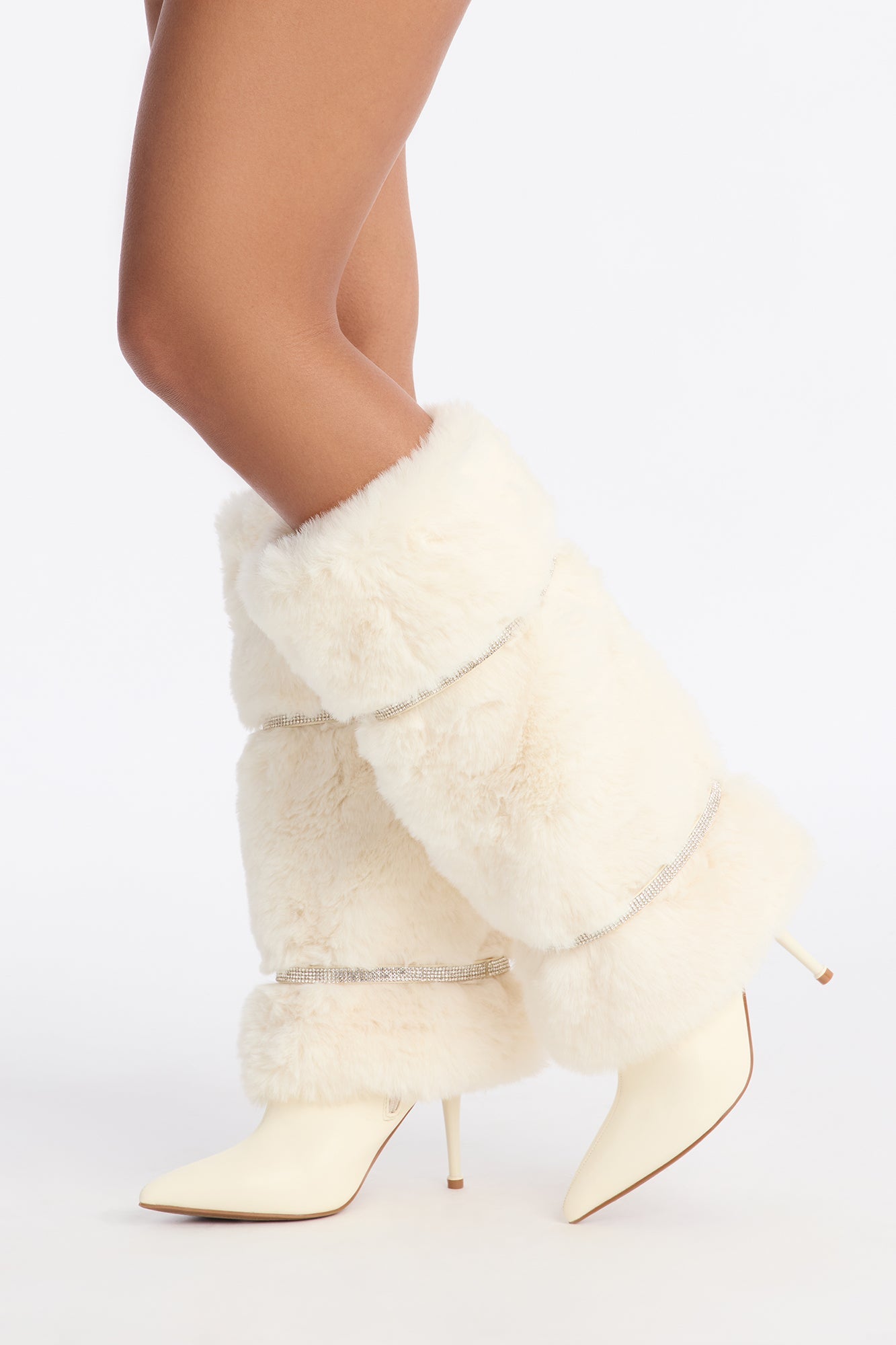 Harlington Rhinestone Faux Fur Boots - White