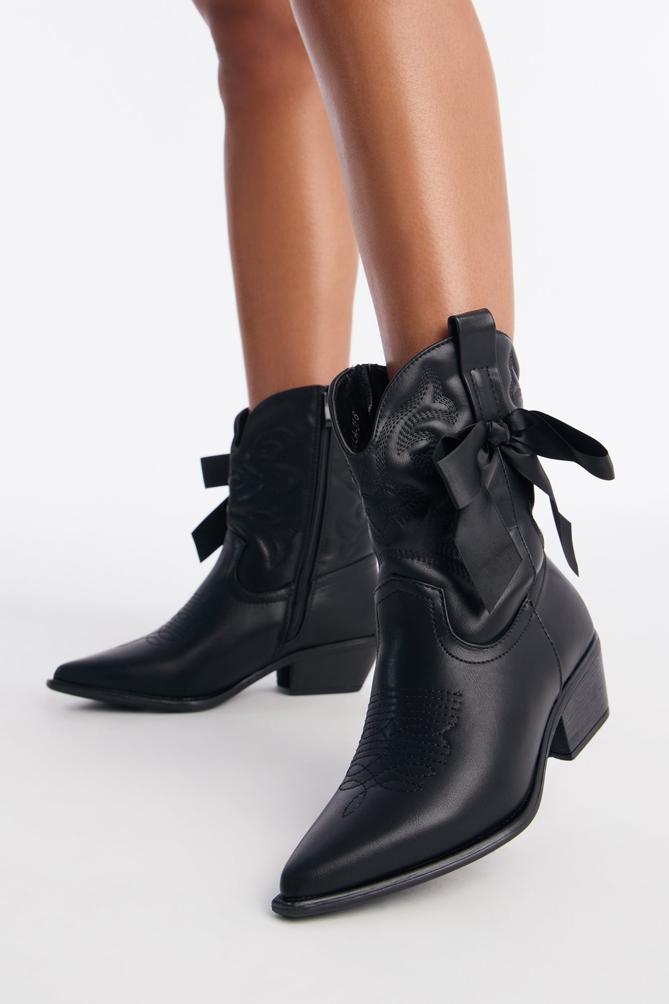 Willa Bow Cowboy Booties - Black