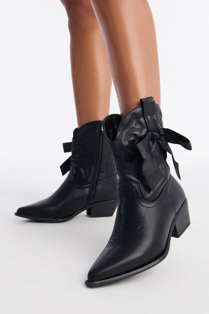 Willa Bow Cowboy Booties - Black
