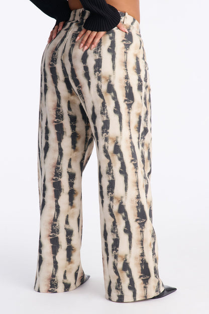Stelara Abstract High Rise Wide Leg Pant 32″ - Taupe/combo