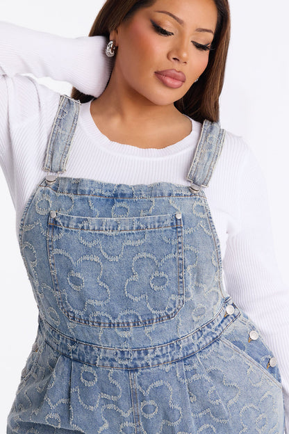 Flower Power Denim Overalls - Medium Wash