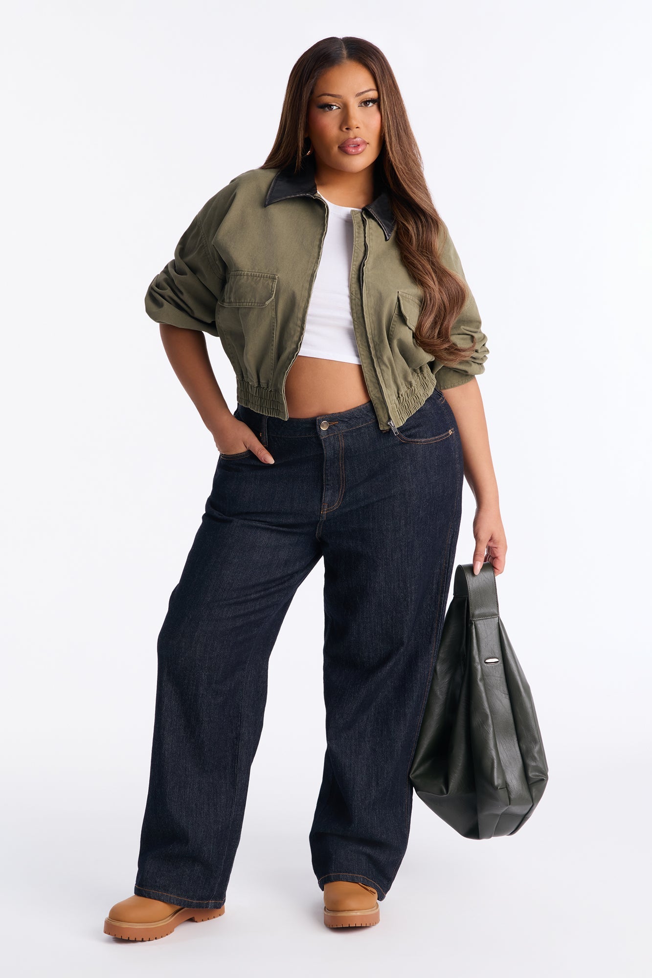 Rory Cropped Cargo Bomber Jacket - Olive