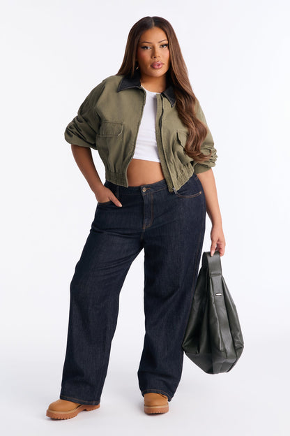 Rory Cropped Cargo Bomber Jacket - Olive
