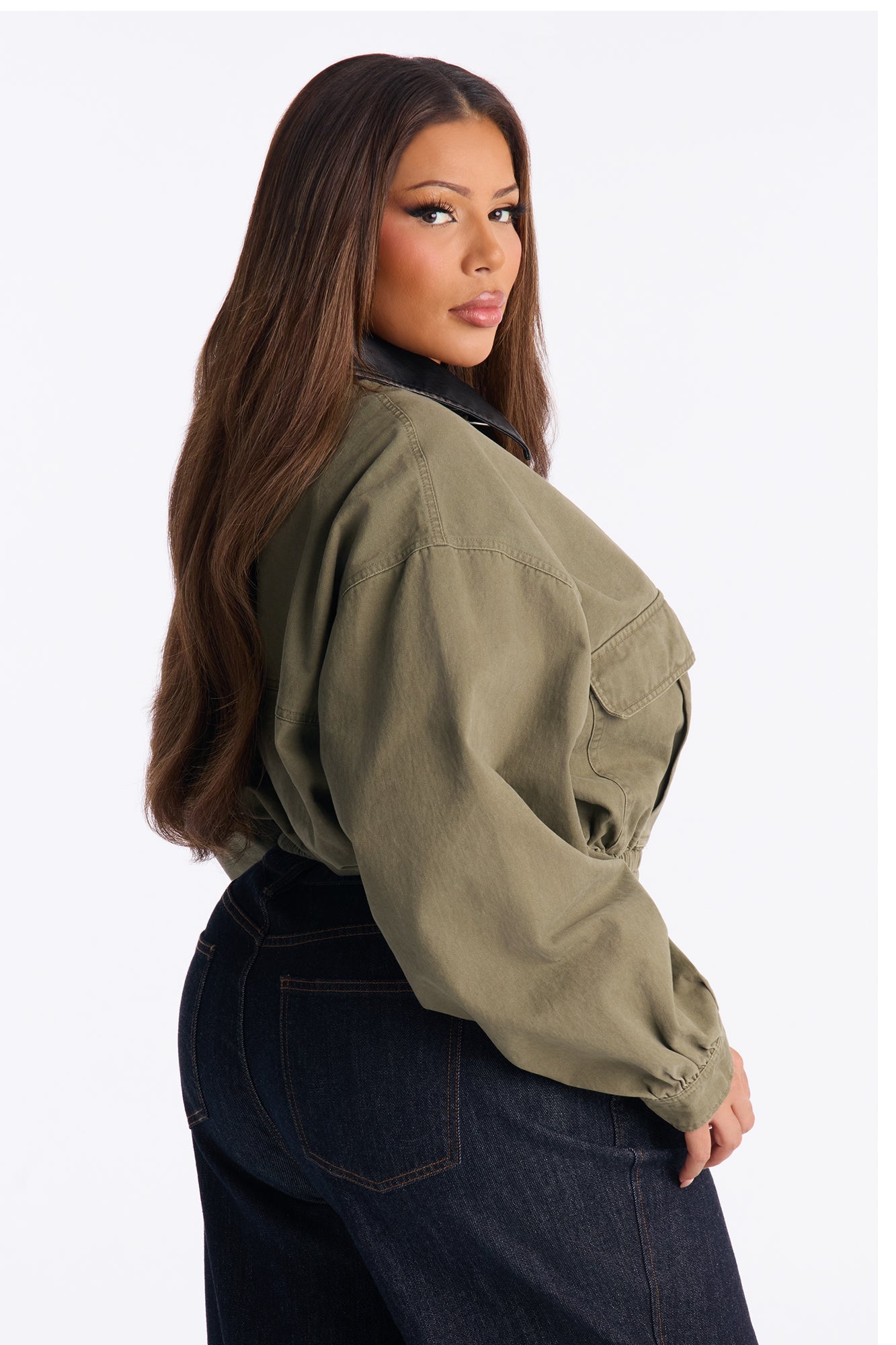 Rory Cropped Cargo Bomber Jacket - Olive