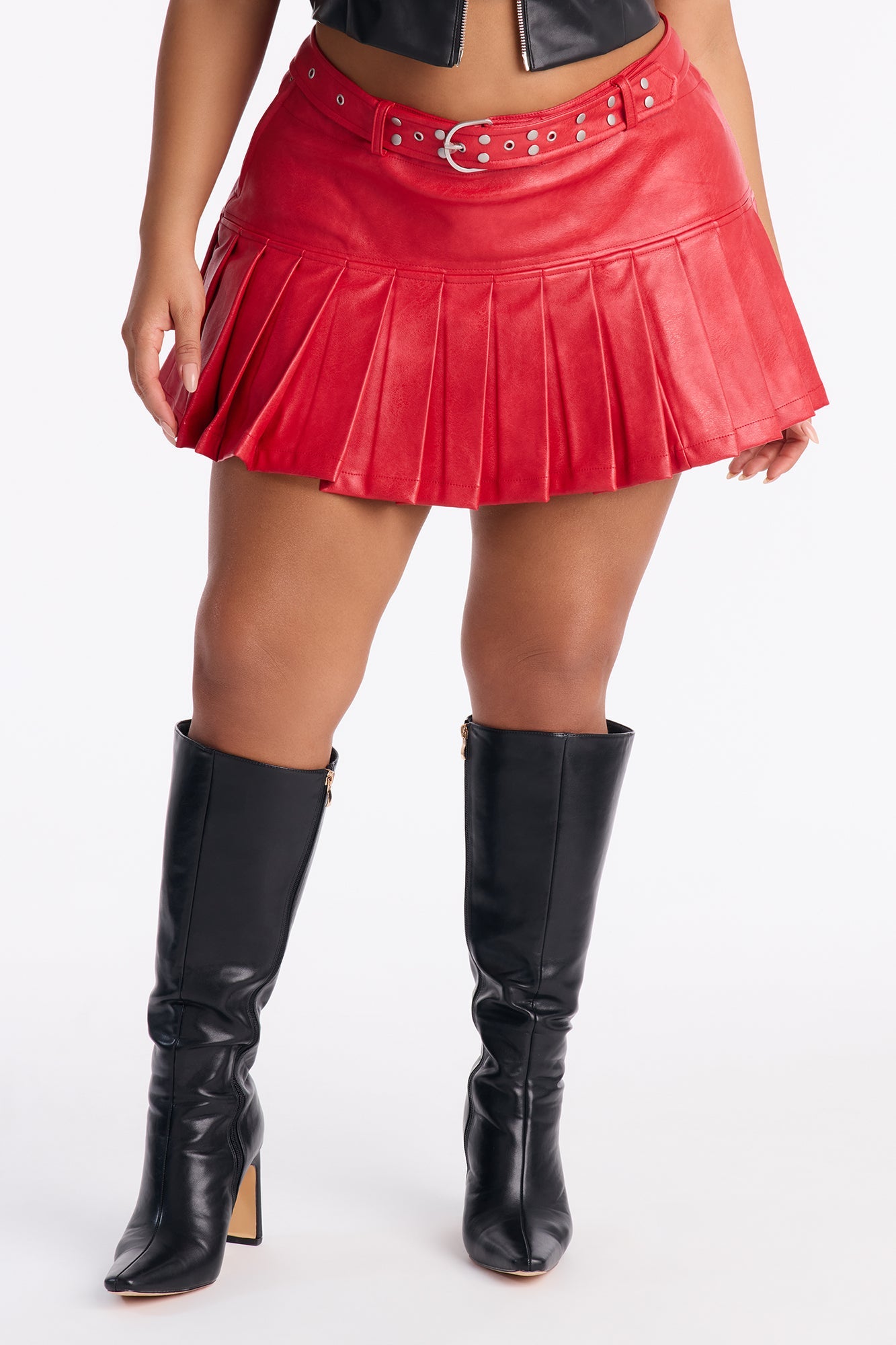 Giana Washed Faux Leather Mini Skirt - Red