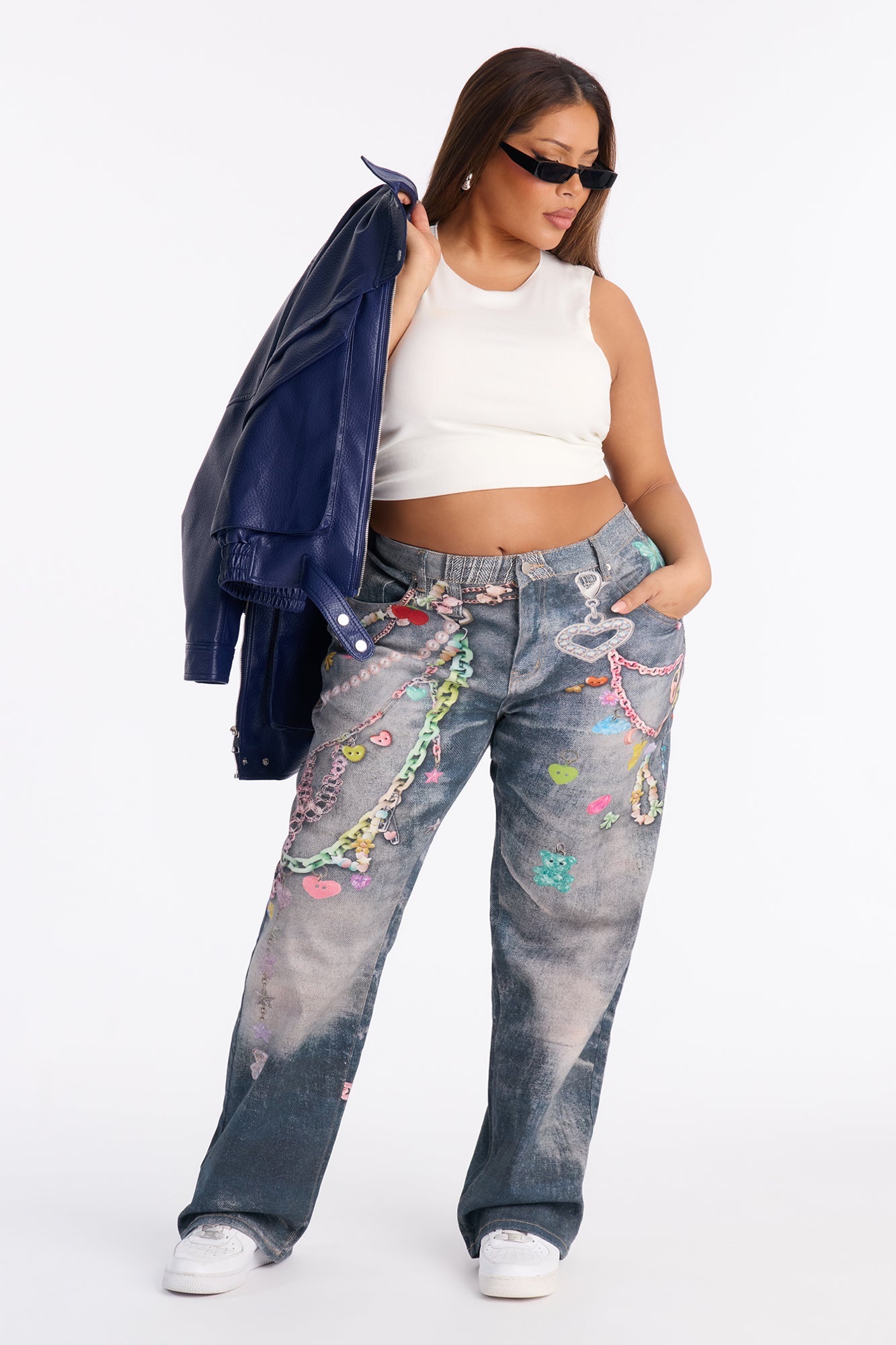 Sweet Charms Printed Straight Leg Jeans - Dark Wash