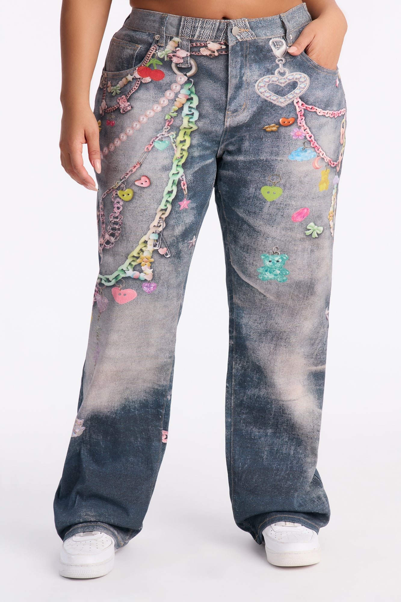 Sweet Charms Printed Straight Leg Jeans - Dark Wash
