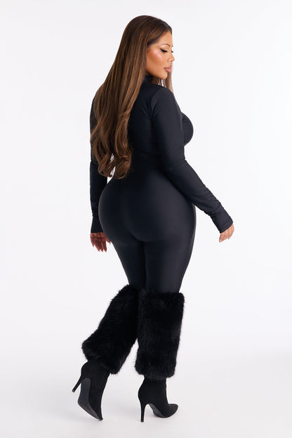 Francesca Mock Neck Footed Catsuit - Black