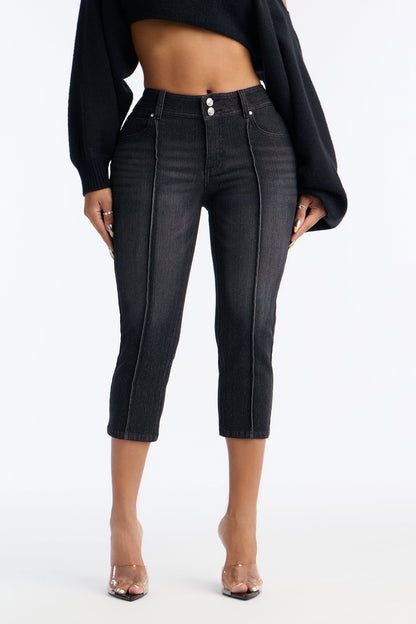 Lisbon Low Rise Pintuck Capri Jeans - Black Wash