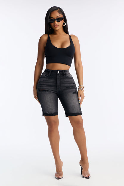 Almost There Stretch Denim Bermuda Shorts - Black Wash