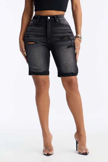 Almost There Stretch Denim Bermuda Shorts - Black Wash