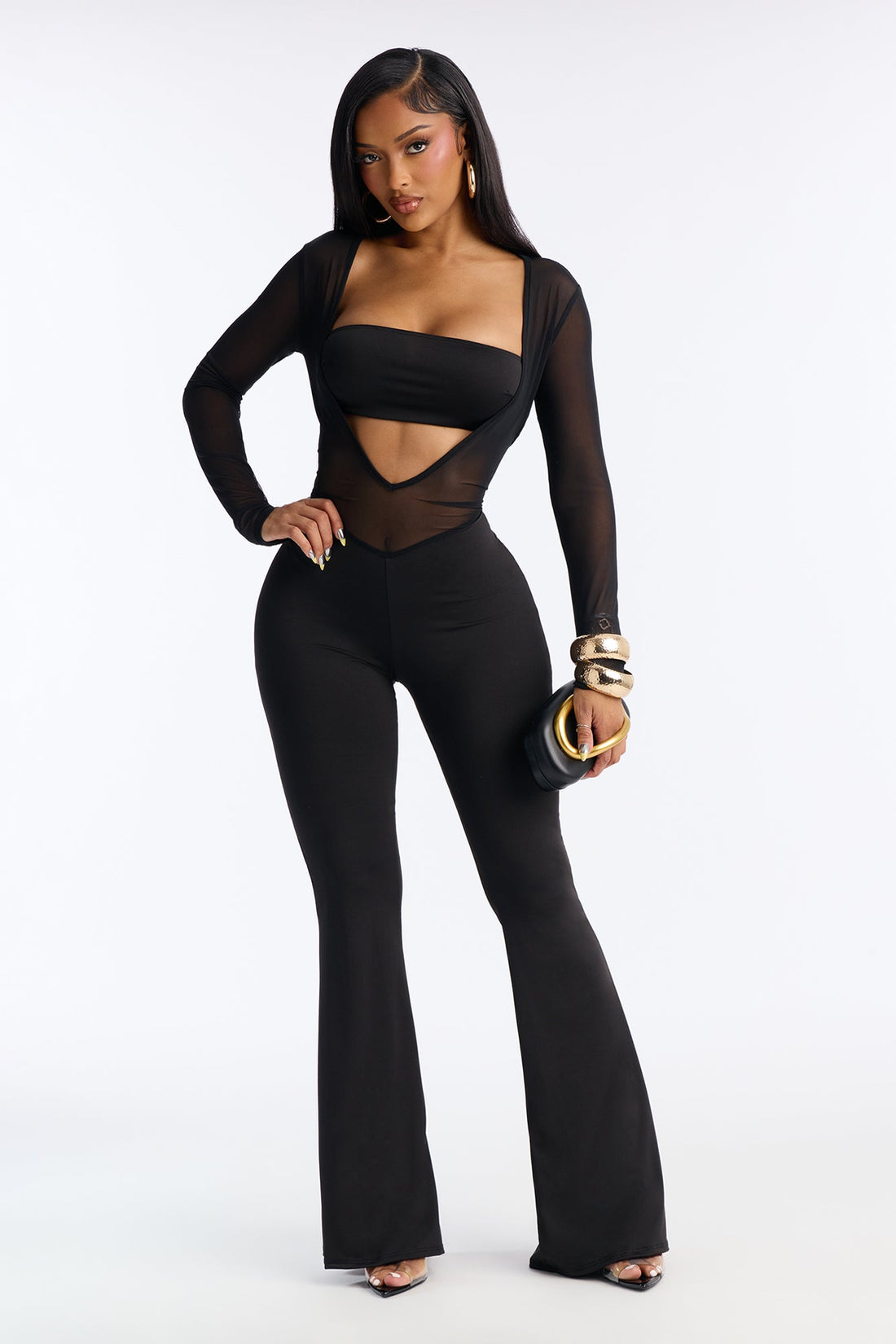 Iliana Mesh Cutout 2 Piece Jumpsuit Set - Black