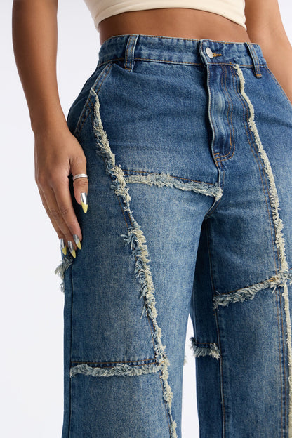 Worn Wild Frayed Denim Jeans - Dark Wash