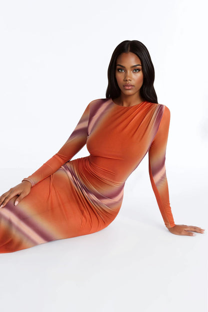 Clara Long Sleeve Maxi Dress - Orange/combo