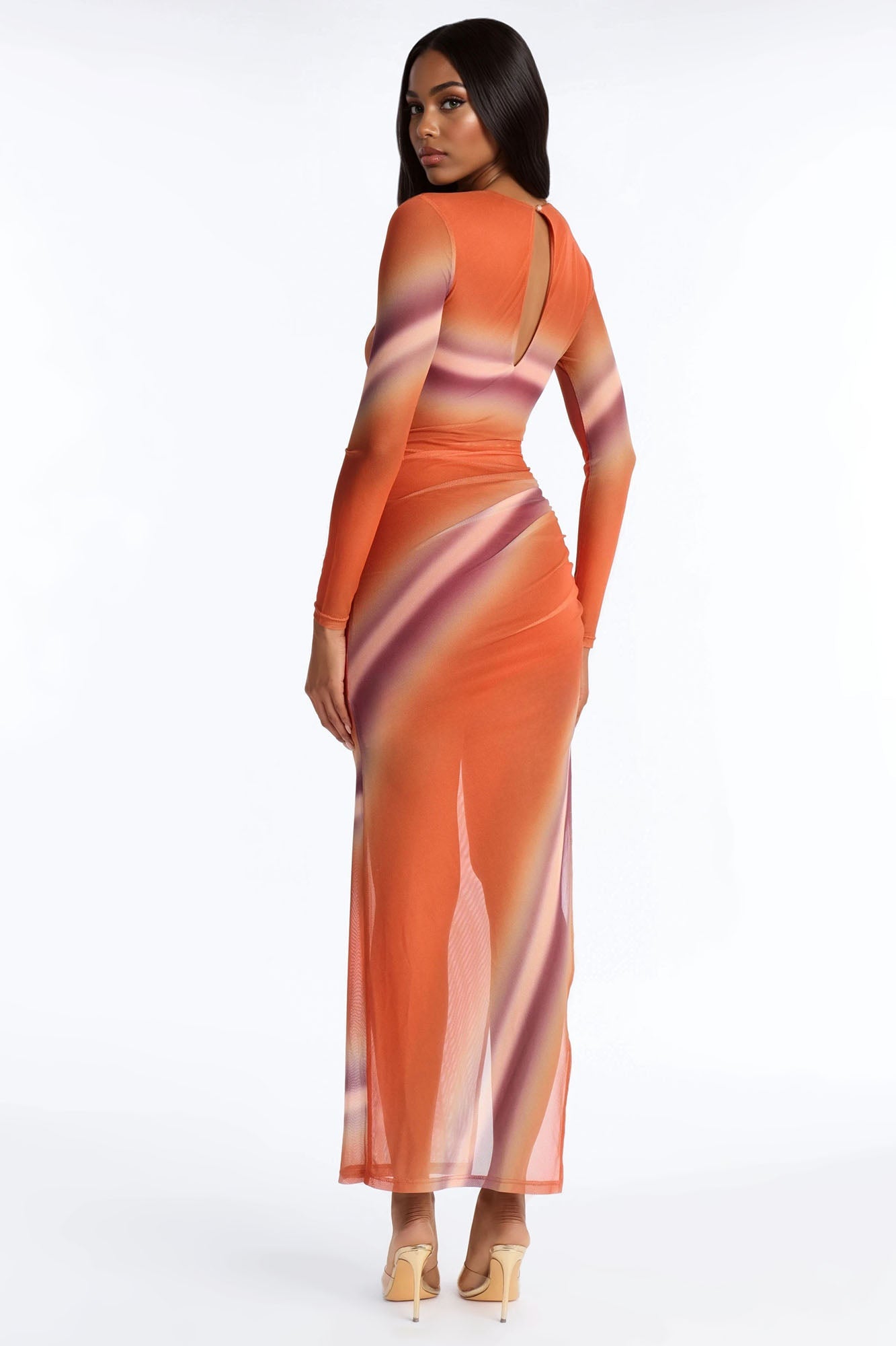 Clara Long Sleeve Maxi Dress - Orange/combo