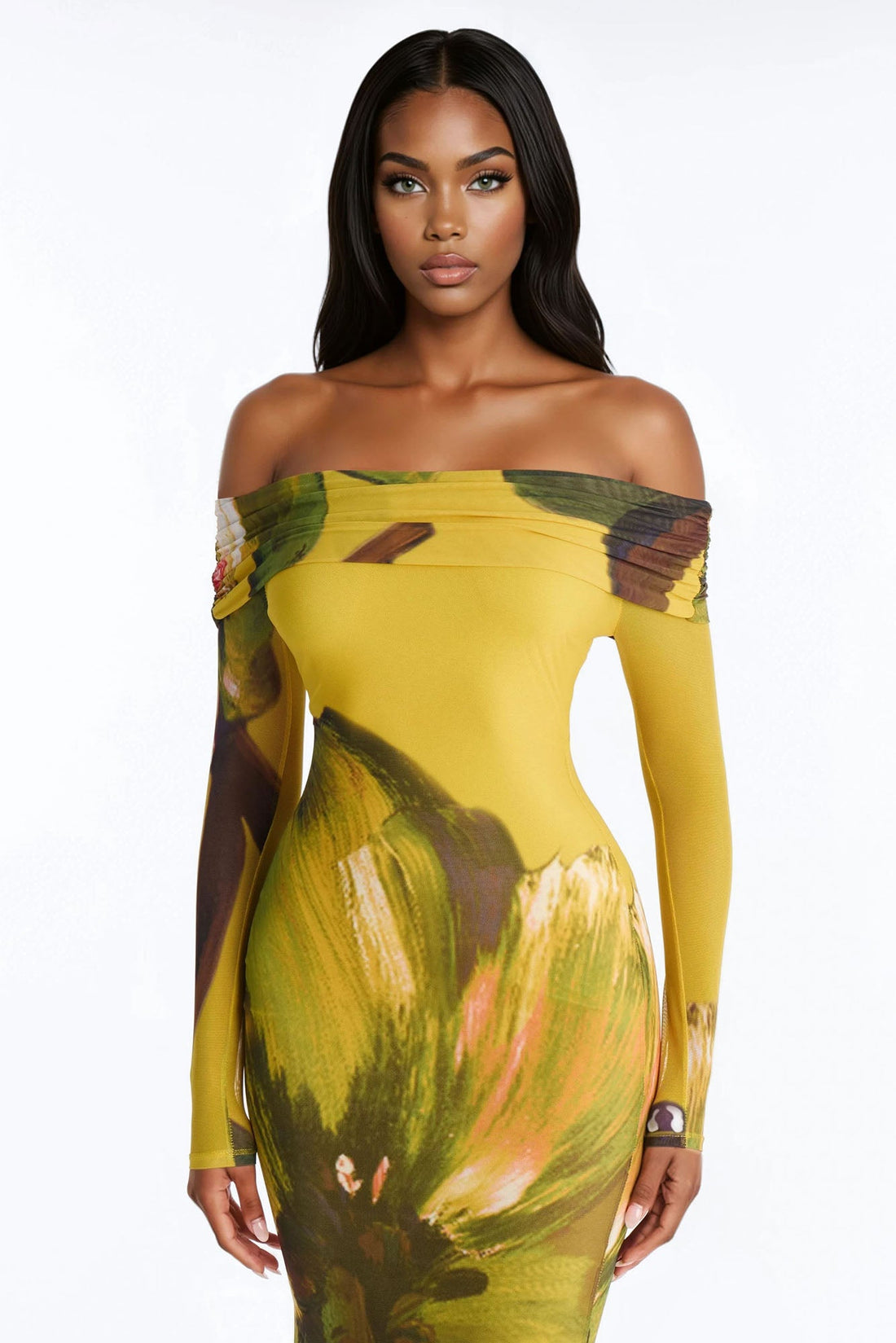 Jennifer Floral Mesh Maxi Dress - Yellow/combo