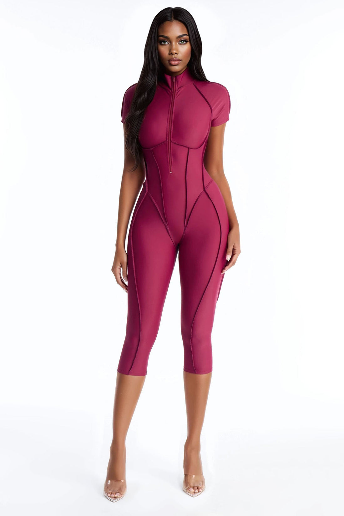 Lexia Backless Capri Leg Jumpsuit - Burgundy