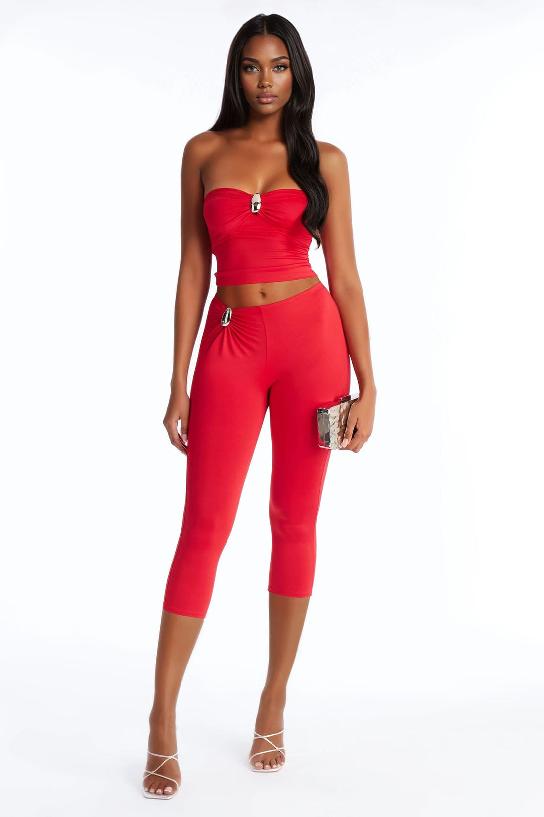 Moxi Hardware Tube Top Capri Set - Red