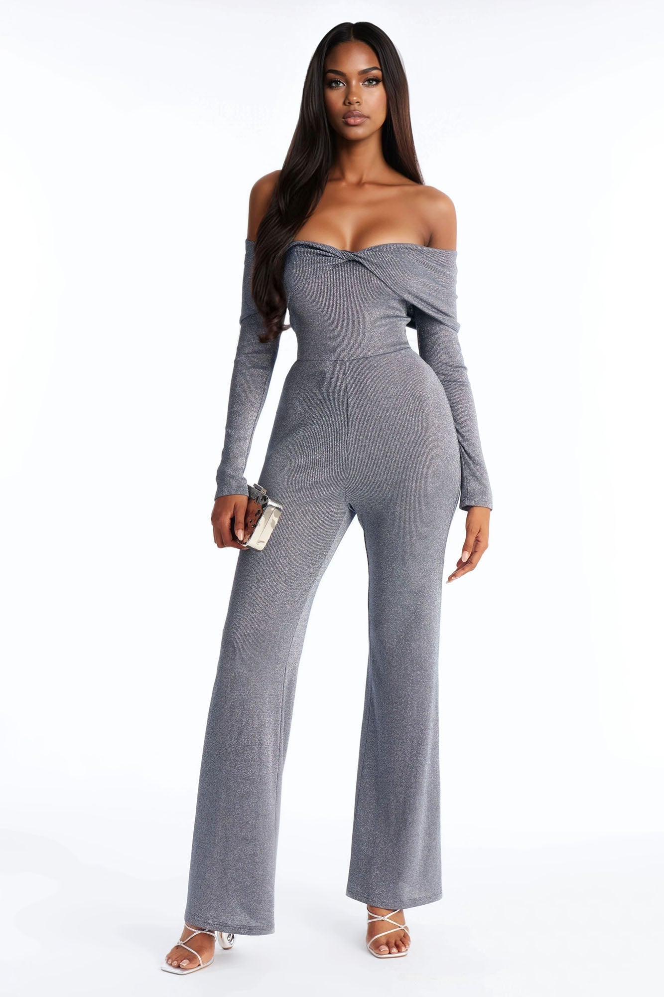 Trina Off Shoulder Wide Leg Jumpsuit - Denim