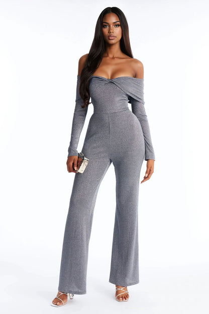 Trina Off Shoulder Wide Leg Jumpsuit - Denim
