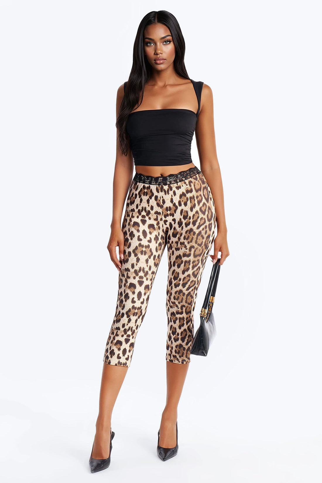 Cat Walk Lace Trim Leopard Capri Legging 19″ - Leopard
